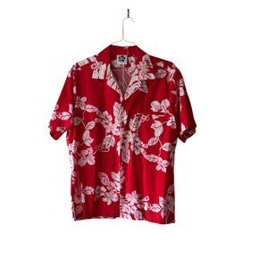 Hilo Hattie Shirt Mens XL Red Hawaiian Aloha Floral Beach Resort Vacation Tropi